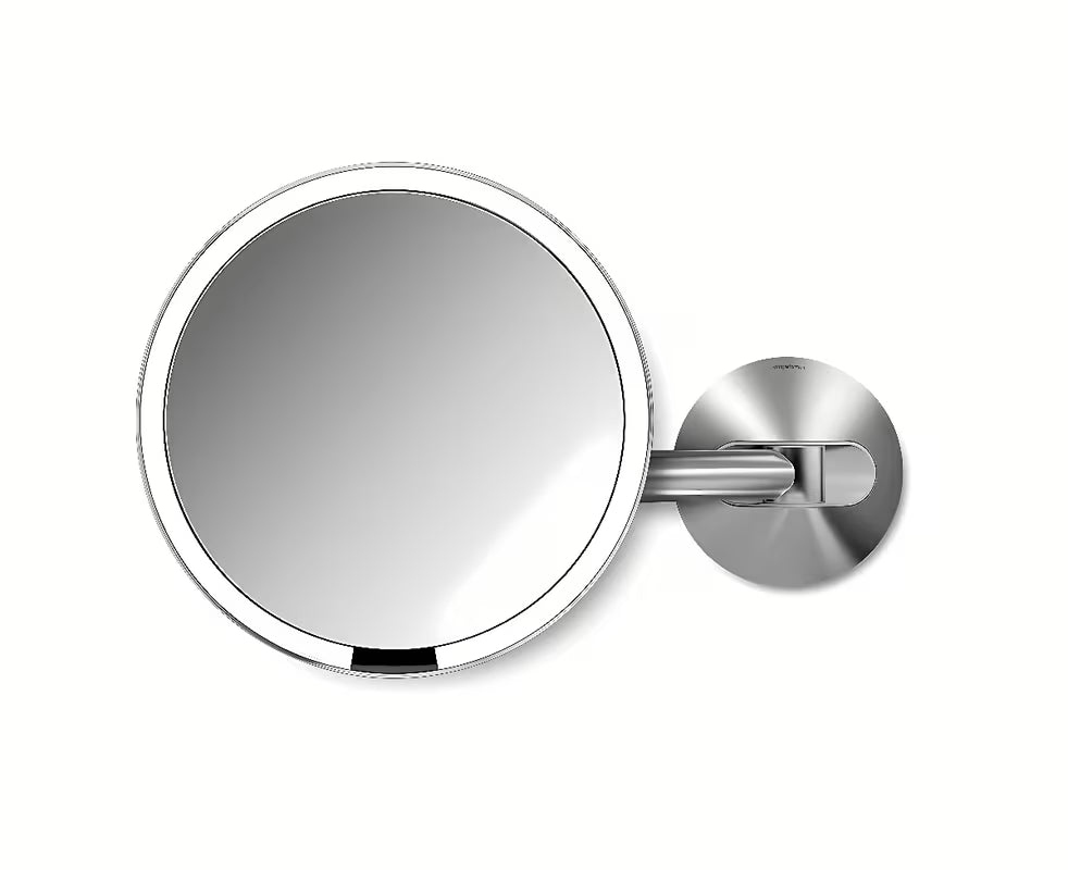 Stensko kozmetično ogledalo Simplehuman Wall iz krtačenega nerjavečega jekla z osvetlitvijo Tru-lux LED.