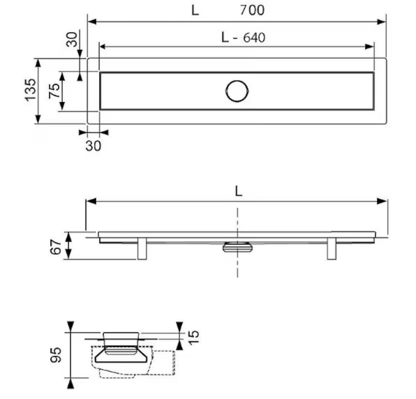 Kanaleta za Tuš Tece Linus 70 cm s rešetkom od nehrđajućeg čelika u sjajnoj izvedbi i dekoru zebra