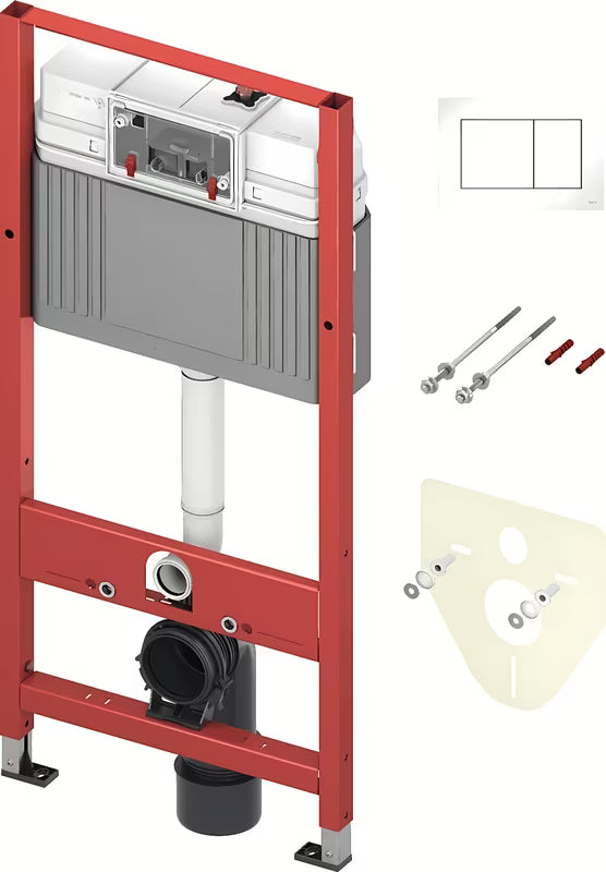 WC školjka set Tece Base s ugradbenim vodokotlićem i bijelom tipkom za ispiranje tecenow