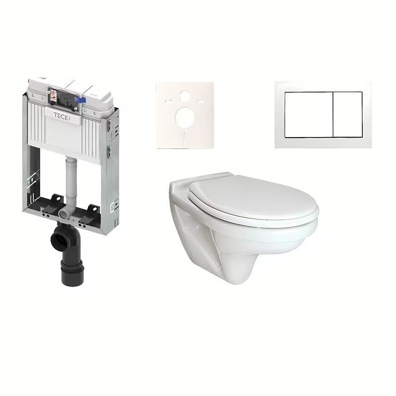 Viseči WC set Vidima S-Line Pro s podžbuknim vodokotlićem TECE i bijelom tipkom za ispiranje