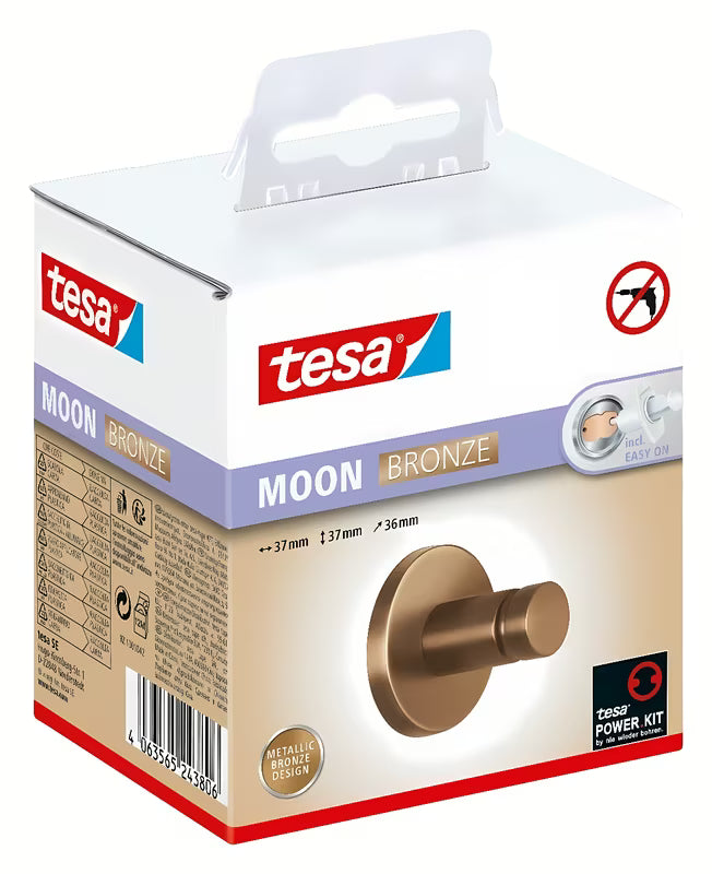 Bronast kavelj za brisačo Tesa z lepilno montažo tesa Power.Kit brez vrtanja
