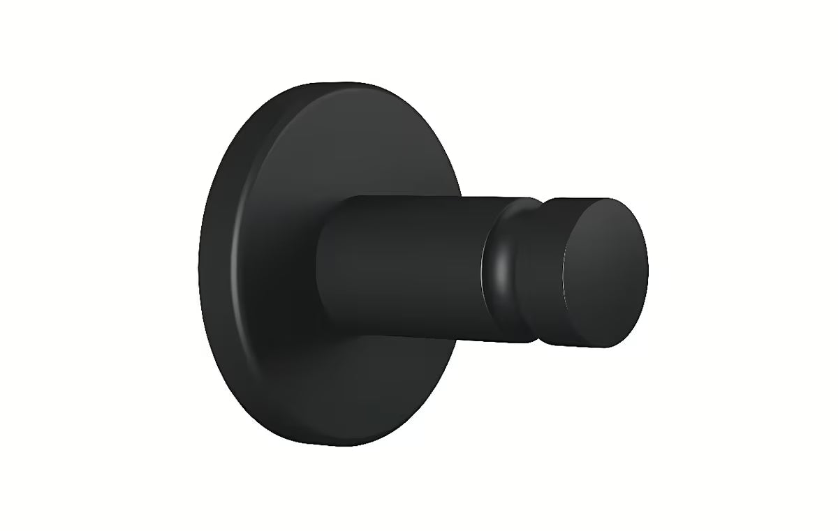 Mat črn kavelj za brisače Tesa Moon Black z lepilno montažo Tesa Power.Kit brez vrtanja