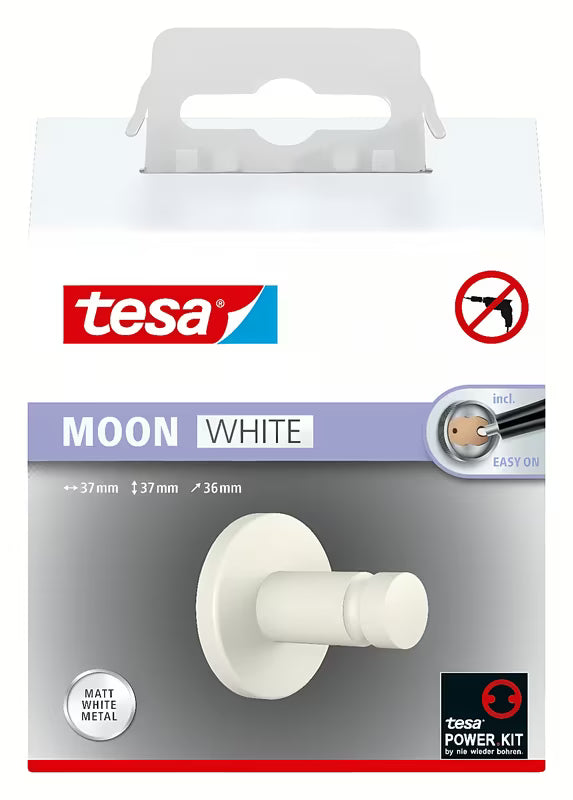 Mat belo kavelj za brisače Tesa Moon Black z lepilno montažo brez vrtanja