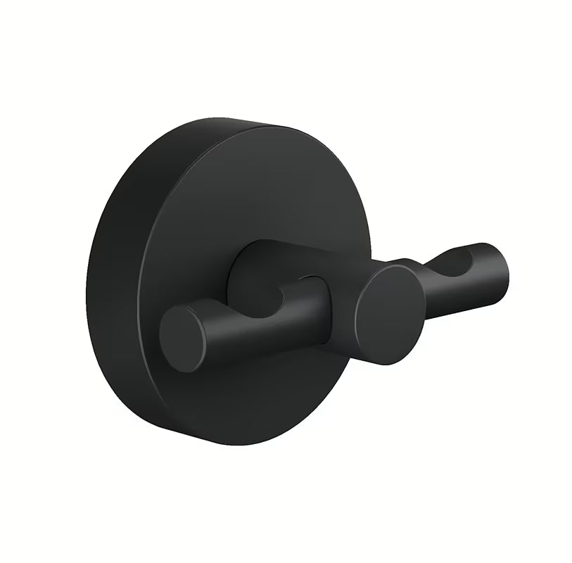 Mat crni kupaonski kavelj Tesa Moon Black s ljepljivom montažom bez bušenja