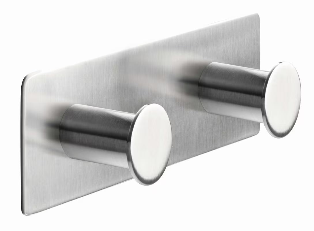 Dvojni Kavelj Tesa powerbutton od brušenog nehrđajućeg čelika pro montaža bez bušenja na tvrdim površinama.