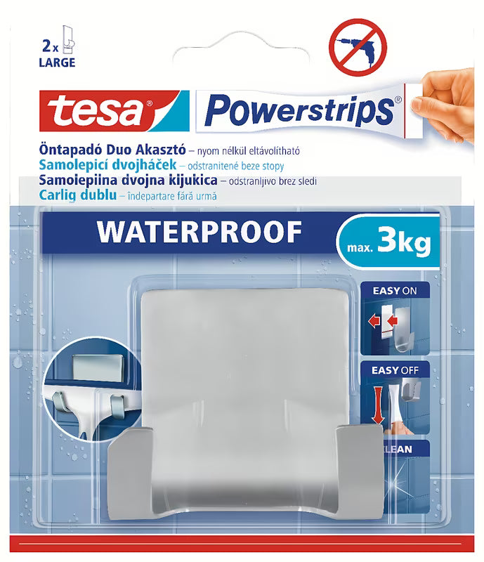 Vodoodporen nerjavni dvojni kavelj tesa Powerstrips Waterproof pro za obešanje dodatkov pod prho