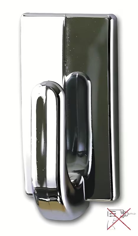 Kromirani kavelj Tesa Powerstrips pro s pričvršćivanjem bez bušenja na glatke čvrste površine.