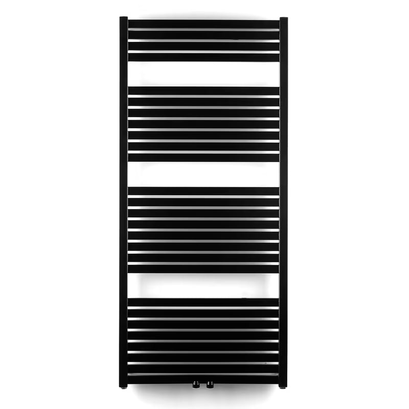 Kombiniran radiator Thermal Trend Kh 60x133 cm v črni mat izvedbi z ukrivljenimi prečkami.