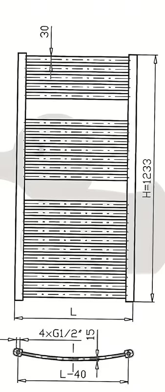 Bijeli kombiniran cijevni radiator Thermal Trend Km dimenzija 123,3x90 cm.