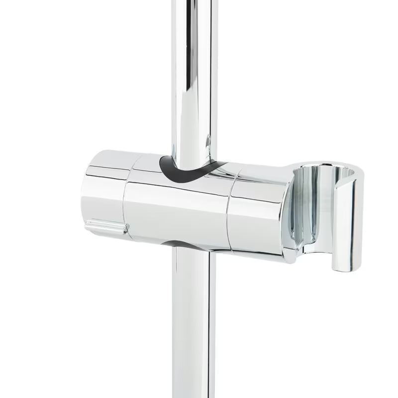 Tušni sistem Tres Base Plus s termostatsko armaturo v izvedbi chrome z nadglavno in ročno prho.