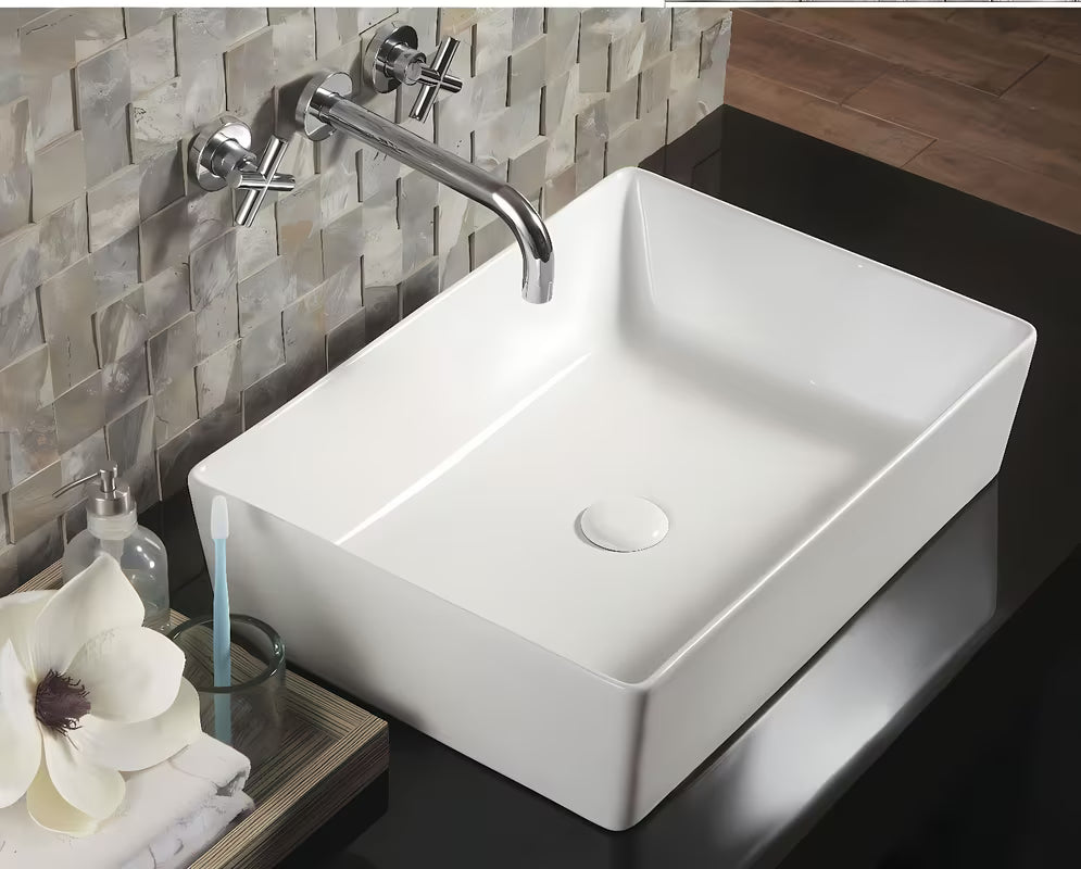 Bijeli četvrtasti umivalnik na ploščo Triomini Slim od tanke keramike, 55 x 39 cm