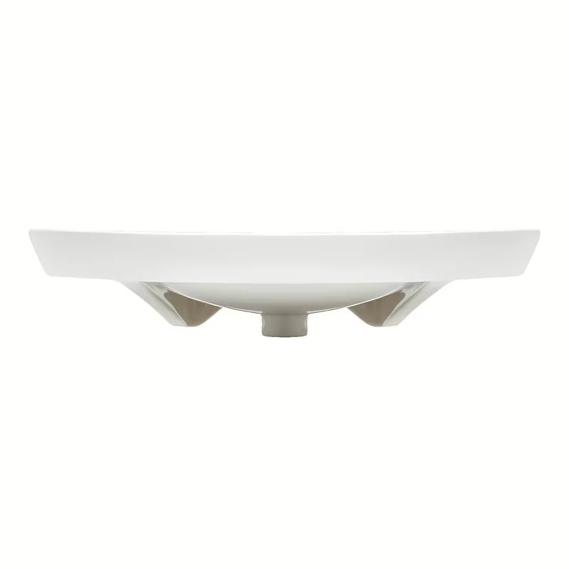 Bel viseče za invalide umivalnik Vitra 65x56 cm iz keramike s prelivom in odprtino pro za armaturo na sredini.