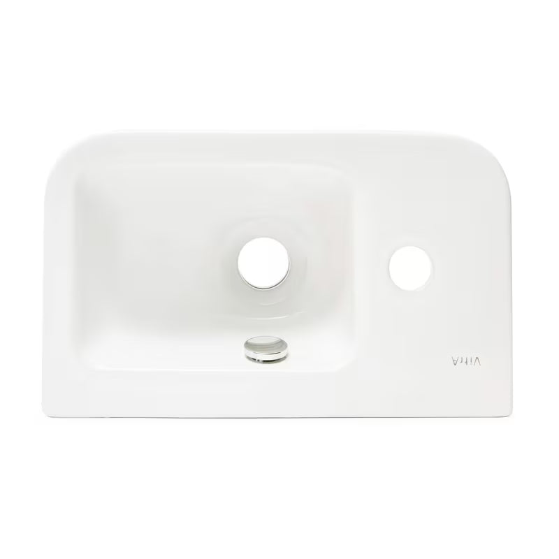 Bel keramični umivalnik Vitra Integra 37x22 cm z odprtino pro za armaturo levo, v sijajni izvedbi