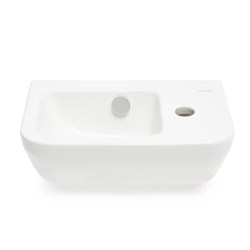 Bel keramični umivalnik Vitra Integra 37x22 cm s prelivom in odprtino pro za armaturo desno