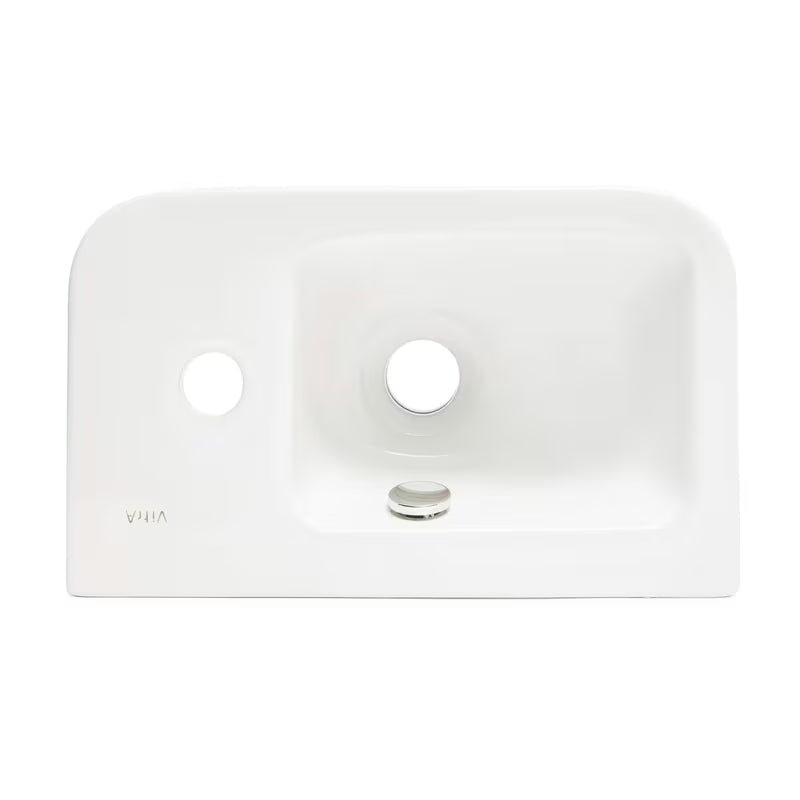 Bel keramični umivalnik Vitra Integra 37x22 cm s prelivom in odprtino pro za armaturo desno
