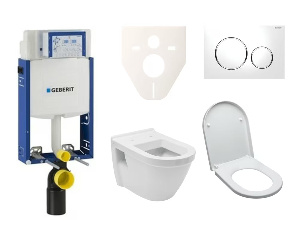Viseči WC set vitra Integra z modulom za vzidavo, splakovalnikom Geberit in belo splakovalno tipko