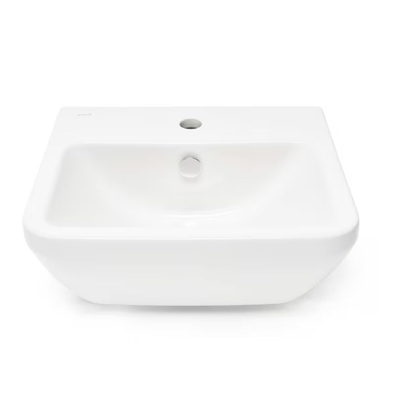 Viseči umivalnik Vitra Integra 50x43 cm s otvorom za pro slavinu u sredini u bijeloj boji.