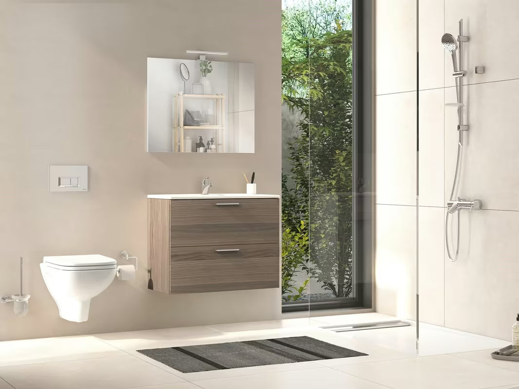 Koupalniški sestav Vitra Mia 59 x 39,5 cm v dekorju cordoba z omarico, umivalnikom, ogledalom in LED osvetlitvijo