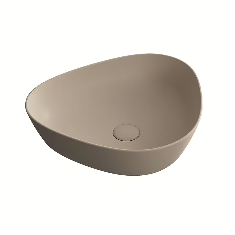 Keramični umivalnik na ploščo Vitra Nuo 46,5 x 39,5 cm v barvi clay beige brez odprtine za armaturo.