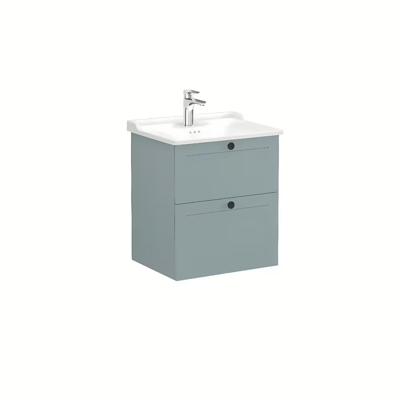 Viseča kopalniška omarica s keramičkim umivaonikom Vitra Root Classic u mat zelenoj boji