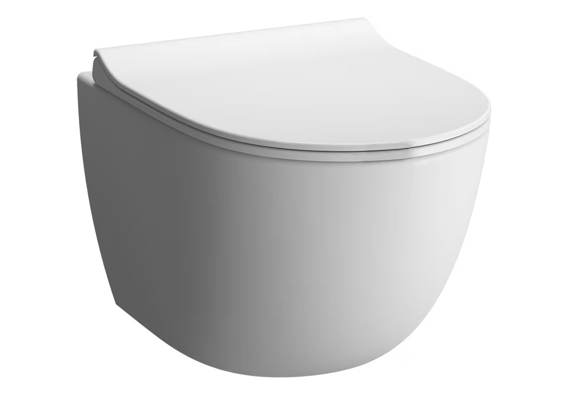 Beli viseča WC školjka Vitra Sento z brezrobno izvedbo in skritim pritrjevanjem