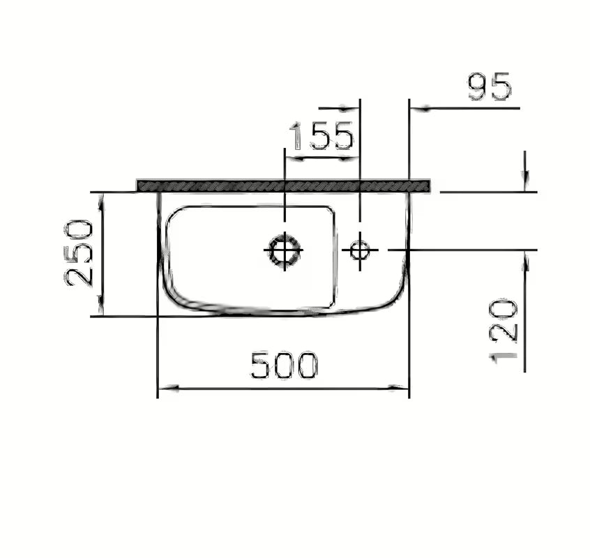 Bel keramični umivalnik na ploščo Vitra Shift New 50 x 25 cm s prelivom in odprtino za pro armaturo na desni.