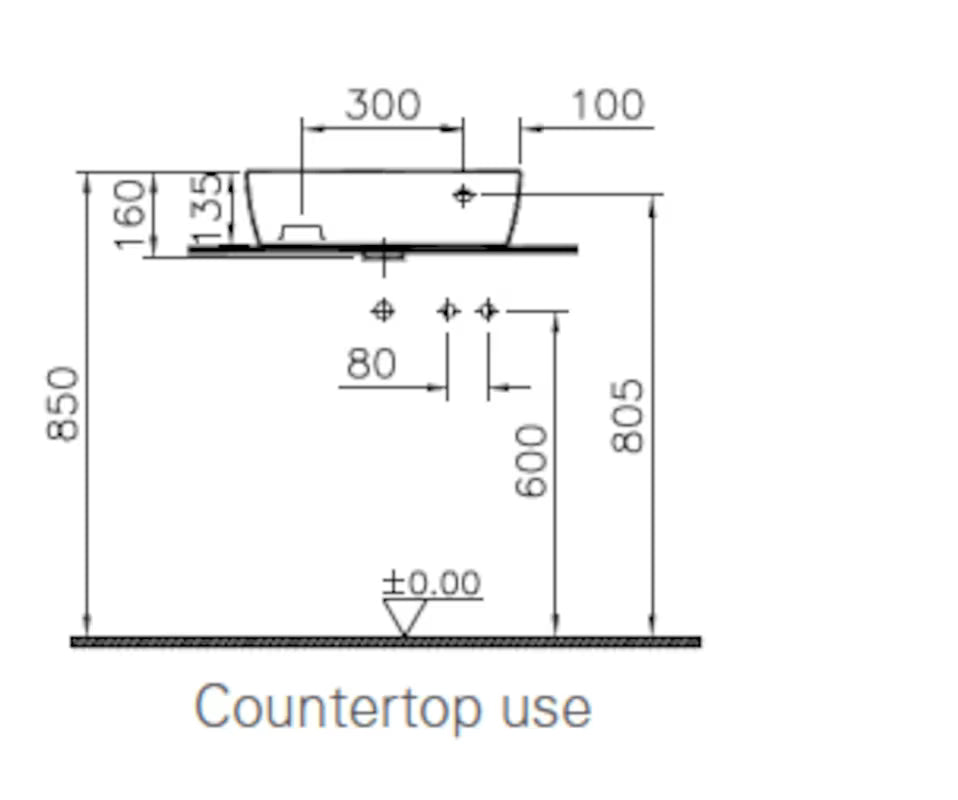 Bijeli keramički umivalnik na ploščo Vitra Shift New 50 x 25 cm s preljevom i otvorom pro za slavinu desno.
