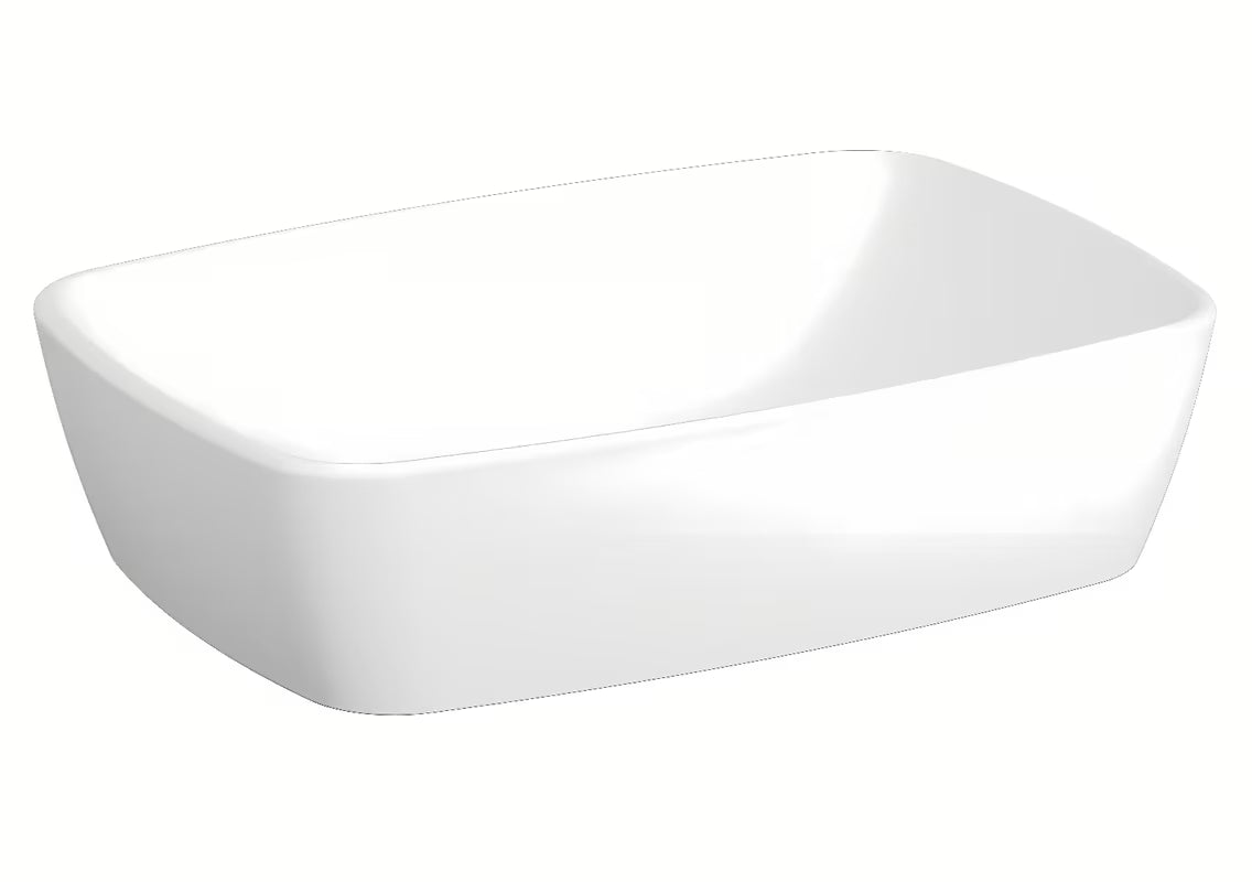 Bijeli keramički umivalnik na ploščo Vitra Shift New 55 x 38 cm brez preliva i brez odprtine za armaturo.