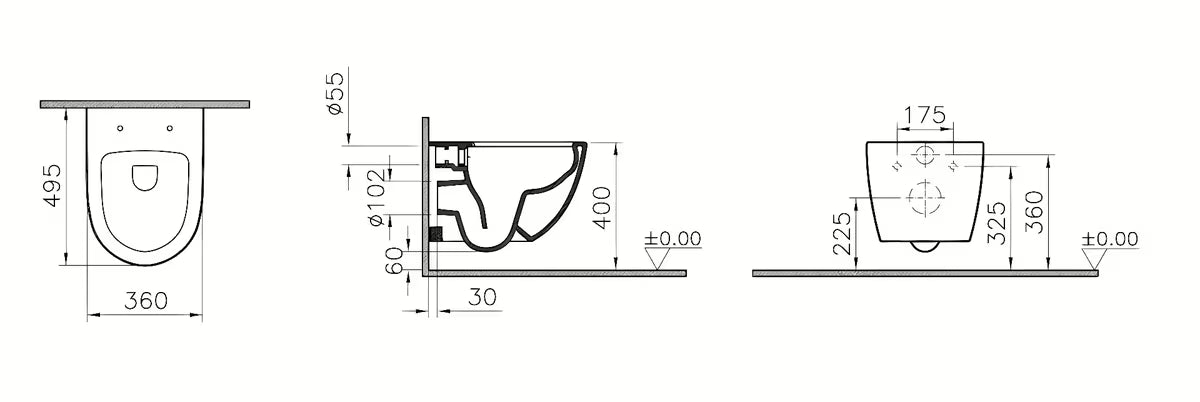 Bijeli viseča WC školjka vitra Shift brez splakovalnega kroga ovalnog dizajna i sa skrivenim pričvršćenjem.