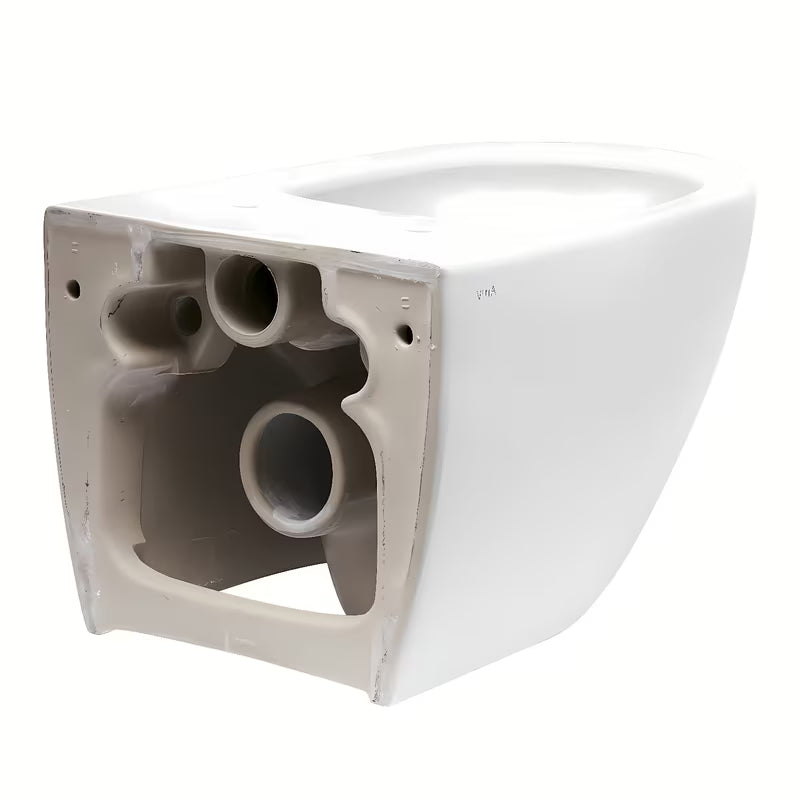 Bijeli viseča WC školjka vitra Shift brez splakovalnega kroga sa skrivenim pričvršćenjem i zaobljenim oblikom.