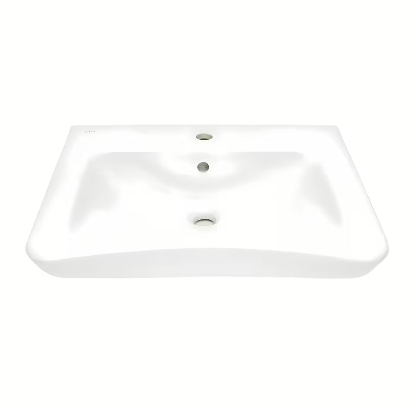 Bijeli za invalide viseči umivalnik Vitra od keramike s preljevom i otvorom pro slavinu u sredini