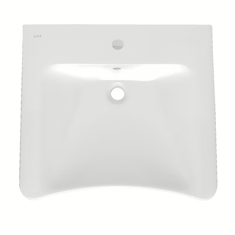 Bijeli za invalide viseči umivalnik Vitra od keramike s preljevom i otvorom pro slavinu u sredini