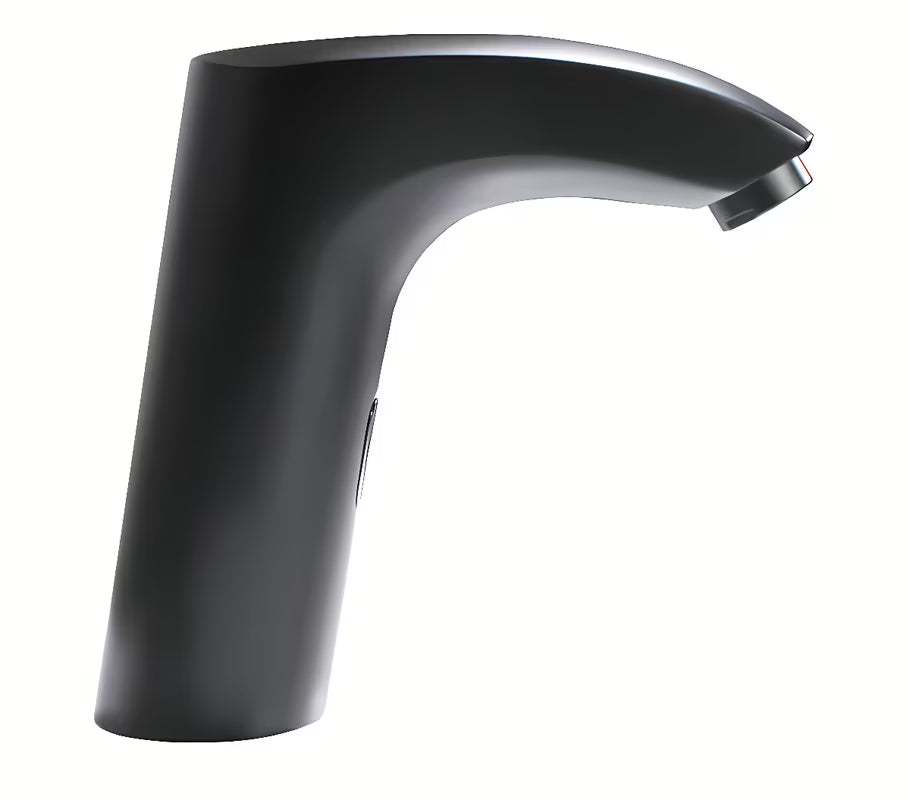 Crna beskontaktna armatura za umivalnik Weltservis Donner AutoFlow 02 s infracrvenim senzorom i ručicom pro za podešavanje temperature.