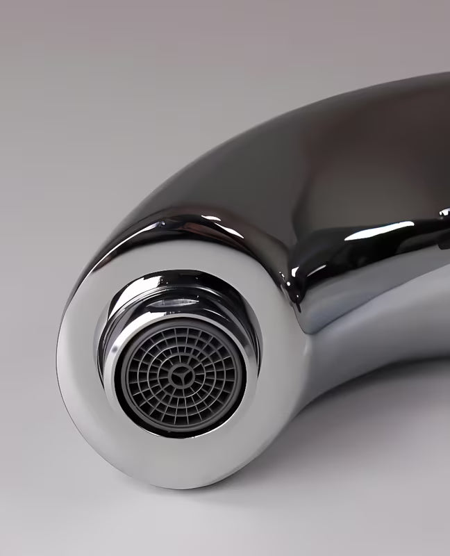 Crna beskontaktna armatura za umivalnik Weltservis Donner AutoFlow 03 s infracrvenim senzorom i upravljačkom ručicom.