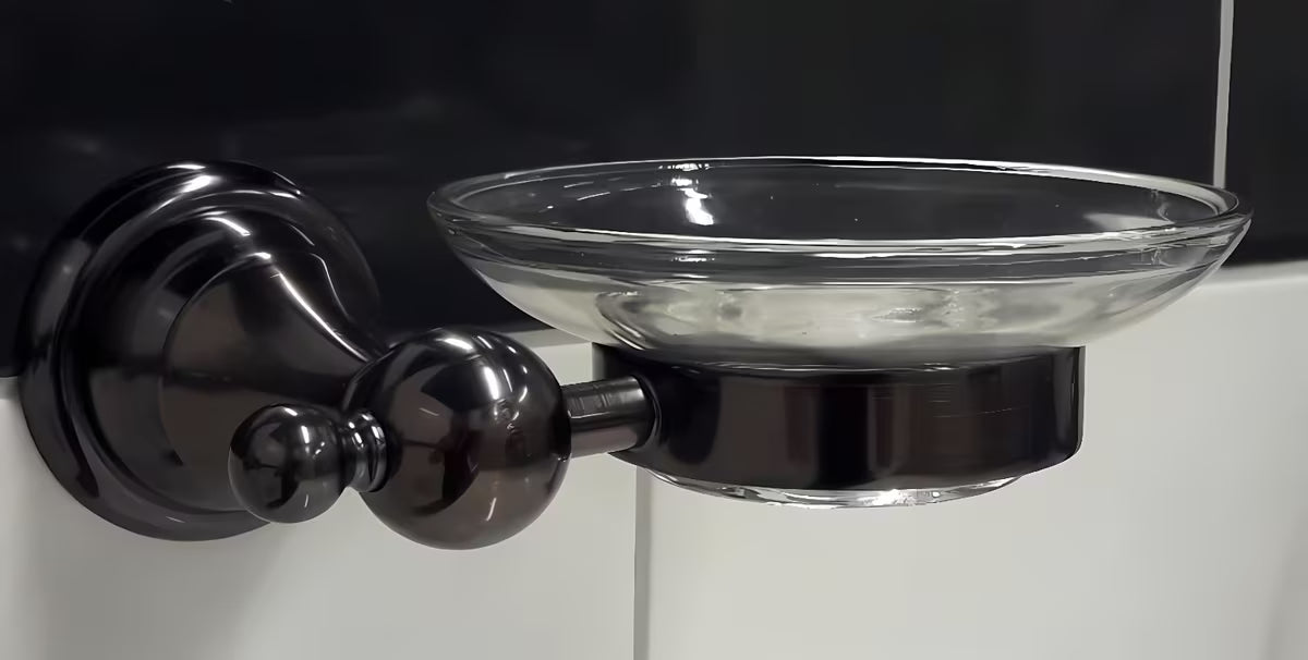 Stenska posoda za milo WF Industrial Dark-Metal u završnoj obradi uljno brušena bronca sa staklenom posudicom za sapun.