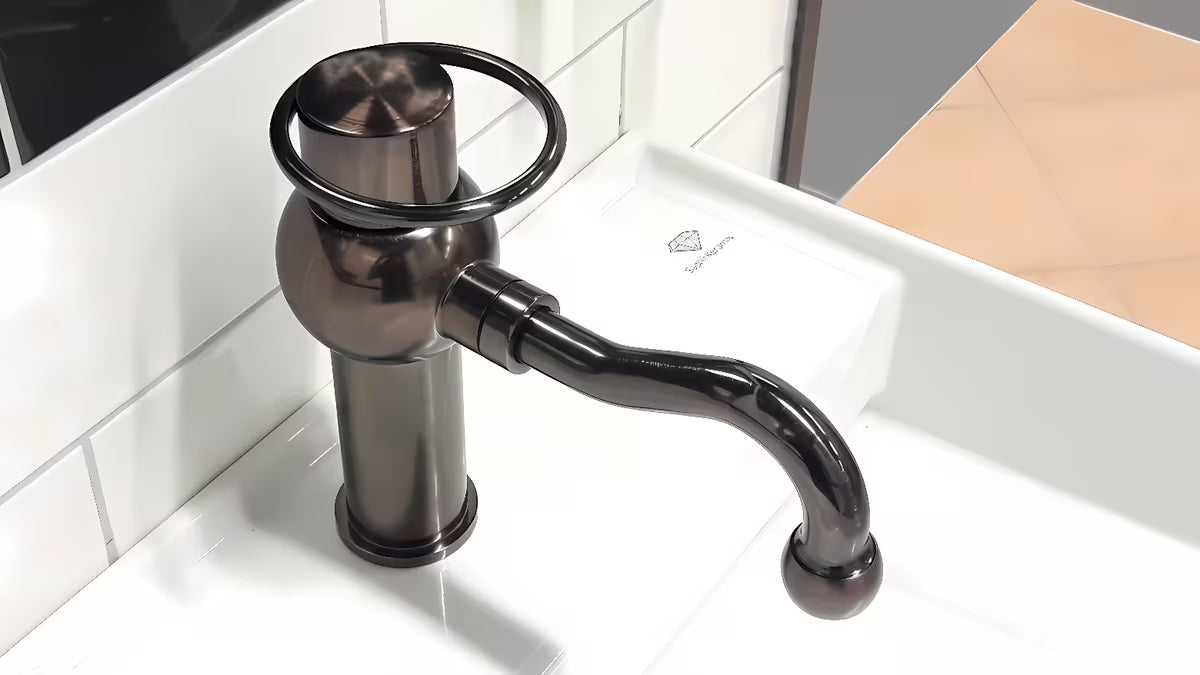 Enoročna stoječa armatura za umivalnik WF Industrial Dark-Metal brez odtoka u završnoj obradi uljna brušena bronca.