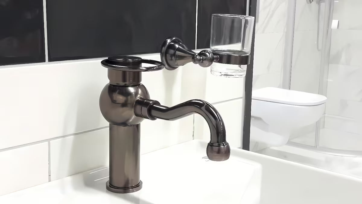 Enoročna stoječa armatura za umivalnik WF Industrial Dark-Metal brez odtoka u završnoj obradi uljna brušena bronca.