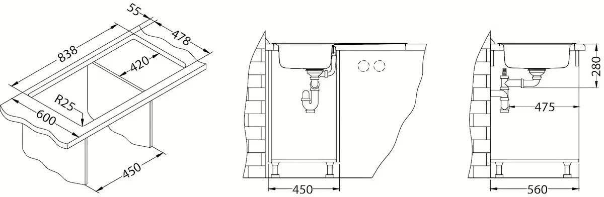 Nehrđajući pomivalno korito Alveus Line 20 z odcejalnikom pro ugradnja za delovni pult