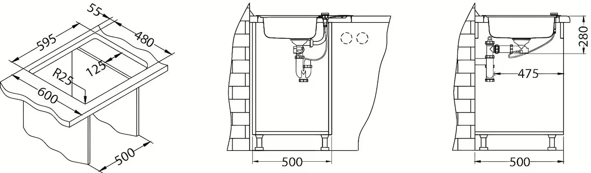 Alveus Line 60 vgradni nehrđajući pomivalno korito z odcejalnikom u dekor izvedbi