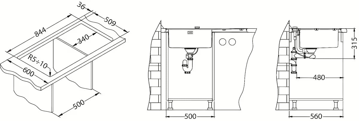 Inox pomivalno korito Alveus Pure 50 z odcejalnikom s koritom lijevo