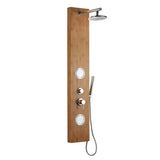 Tuš hidromasažni panel Anima Bamboo Shower iz bambusa z nadglavno in ročno prho ter masažnimi šobami.