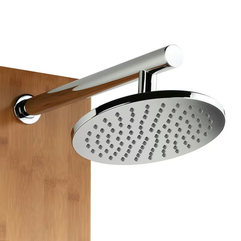 Tuš hidromasažni panel Anima Bamboo Shower iz bambusa z nadglavno in ročno prho ter masažnimi šobami.