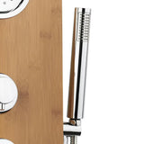 Tuš hidromasažni panel Anima Bamboo Shower iz bambusa z nadglavno in ročno prho ter masažnimi šobami.