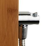 Tuš hidromasažni panel Anima Bamboo Shower iz bambusa z nadglavno in ročno prho ter masažnimi šobami.