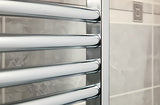 Kombiniran kopalniški radiator Anima Marcus 450x1118 mm v krom izvedbi z ukrivljenim profilom.