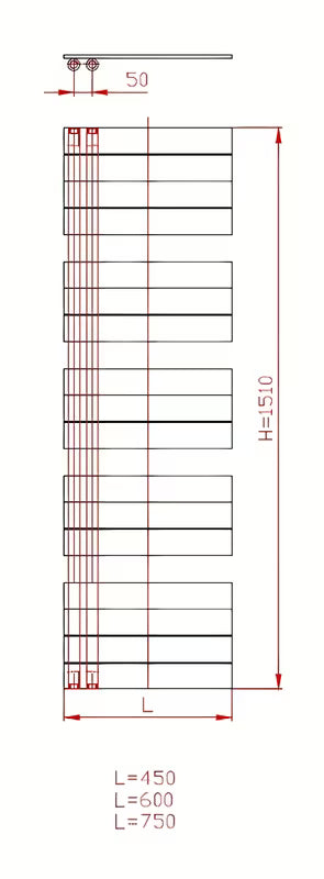 Bel kombiniran kopalniški radiator Anima Oliver 45x151 cm pro za ogrevanje in sušenje brisač.