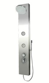 Tuš panel Anima Primeshower z enoročnim mešalnikom, zgornjo deževno prho, ročno prho in masažnimi šobami.
