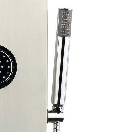 Tuš panel Anima Primeshower z enoročnim mešalnikom, zgornjo deževno prho, ročno prho in masažnimi šobami.