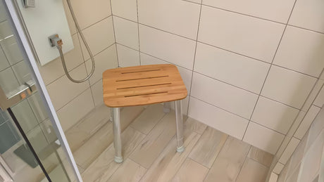 Tuš stolček Anima z bambusovim sedežem in protizdrsnimi nogicami