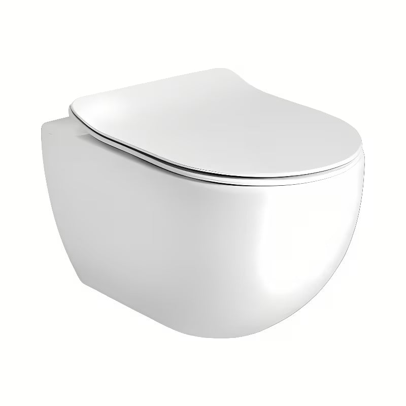 Bela viseča WC školjka Axa Glomp z brezrobnim splakovanjem Rimless in zaobljenim dizajnom